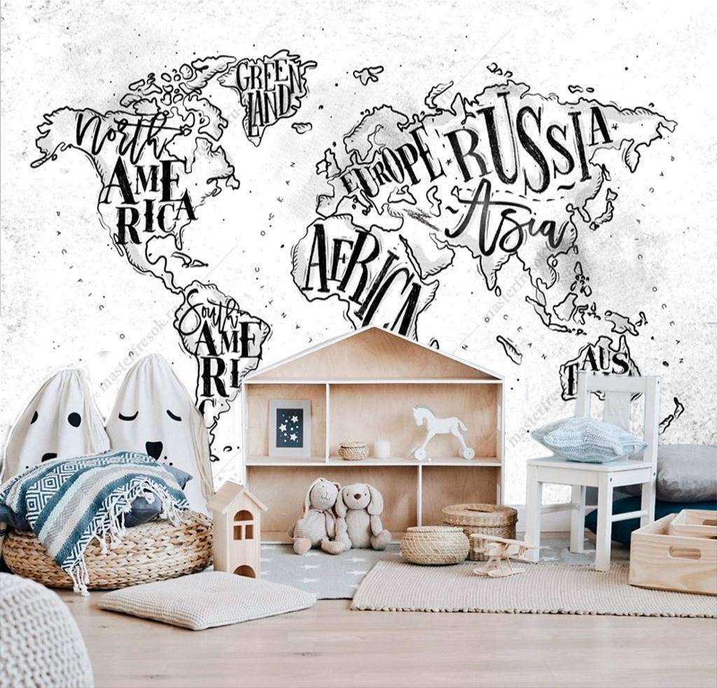 Фотообои в интерьере стильная карта мира  12-993 фото