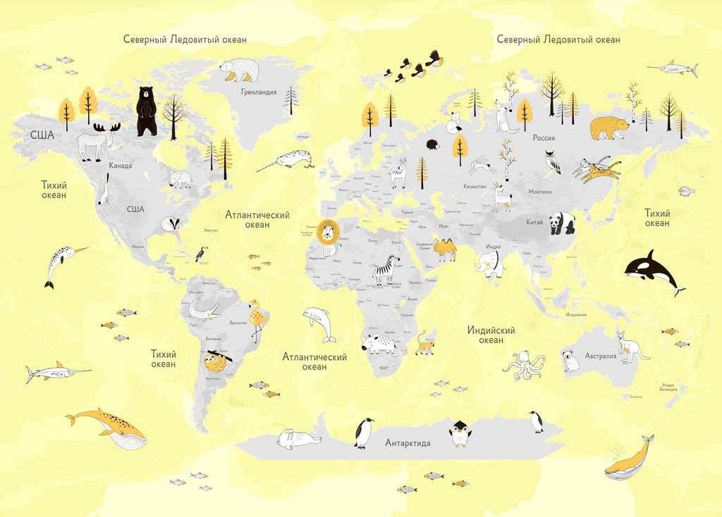Фотообои в интерьере детская карта на желтом фоне  12-1320 фото