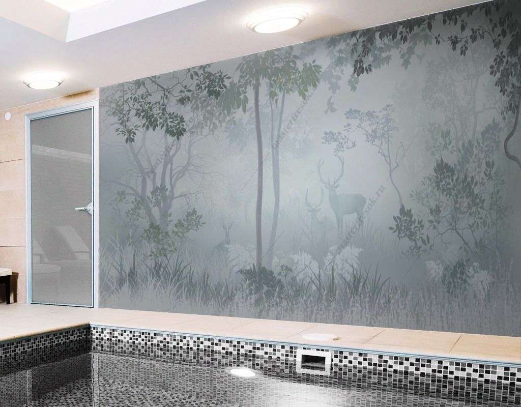 Фотообои в интерьере утренний лес  13-506 фото