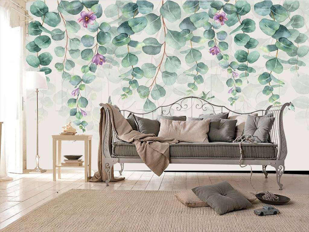 Фотообои в интерьере веточки зеленые сверху  15-521 фото