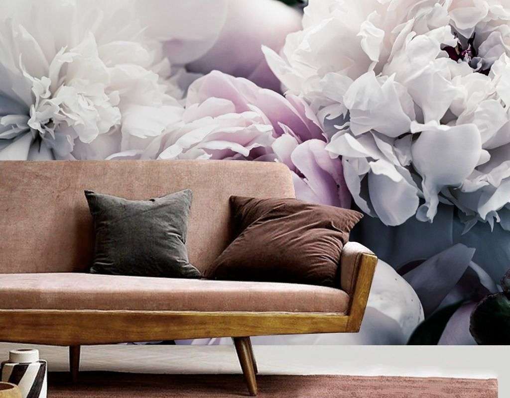 Фотообои в интерьере пионы белые фон  9-2037 фото