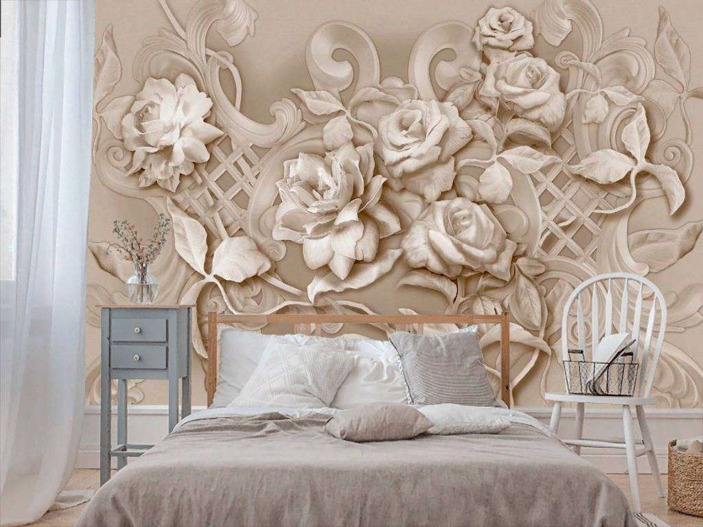 Фотообои в интерьере барельеф цветы  13-272 фото