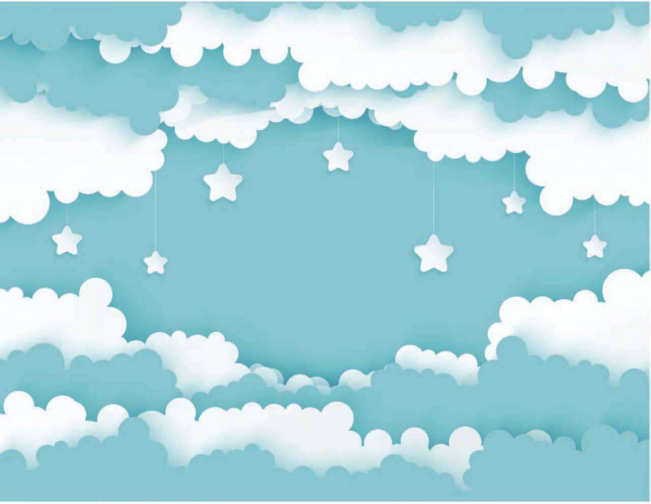 Фотообои в интерьере звезды в облаках на зеленом фоне  12-371 фото