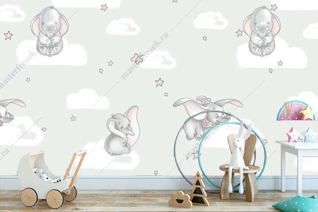 Фотообои в интерьере слоненок в облаках  14-161 фото