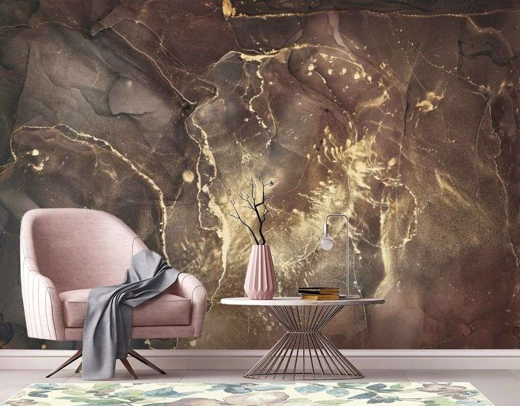 Фотообои в интерьере мрамор темное золото  9-2053 фото