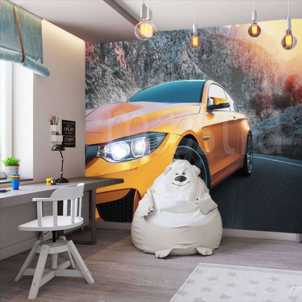 Фотообои в интерьере желтая машина  12-579 фото