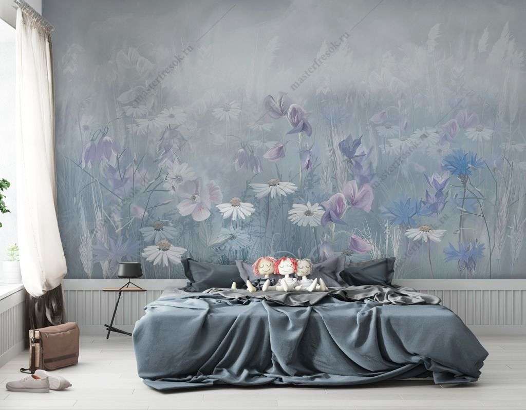 Фотообои в интерьере цветочная поляна  13-382 фото