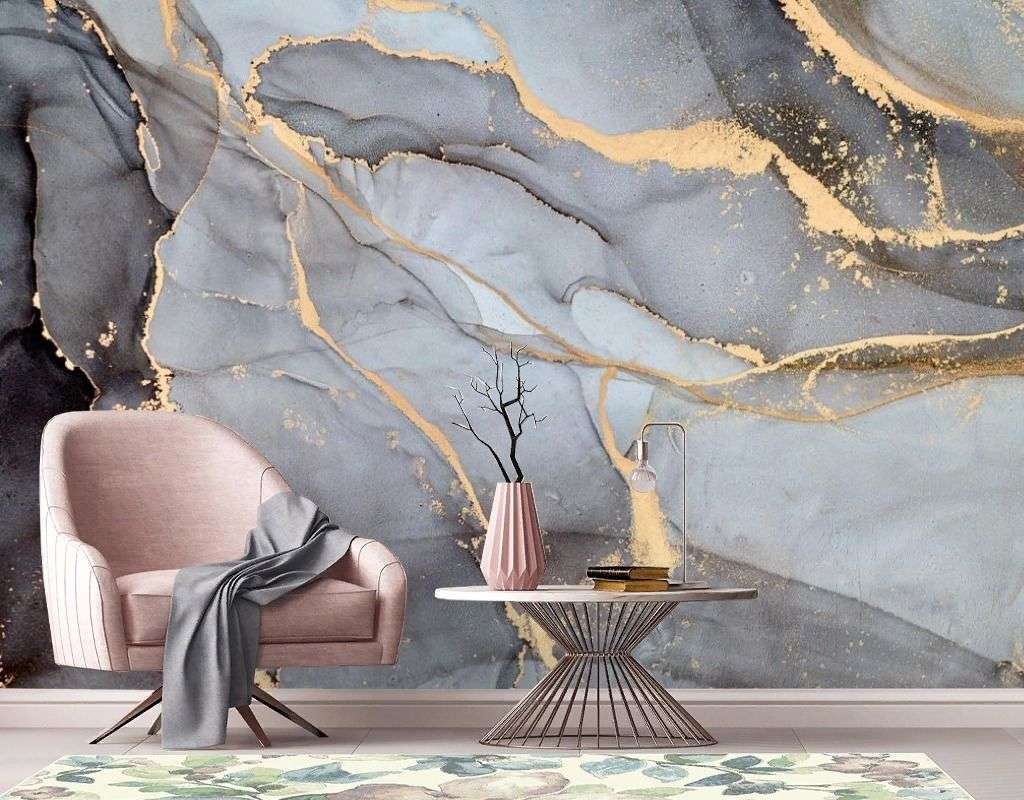 Фотообои в интерьере мрамор серый светлый  9-2052 фото