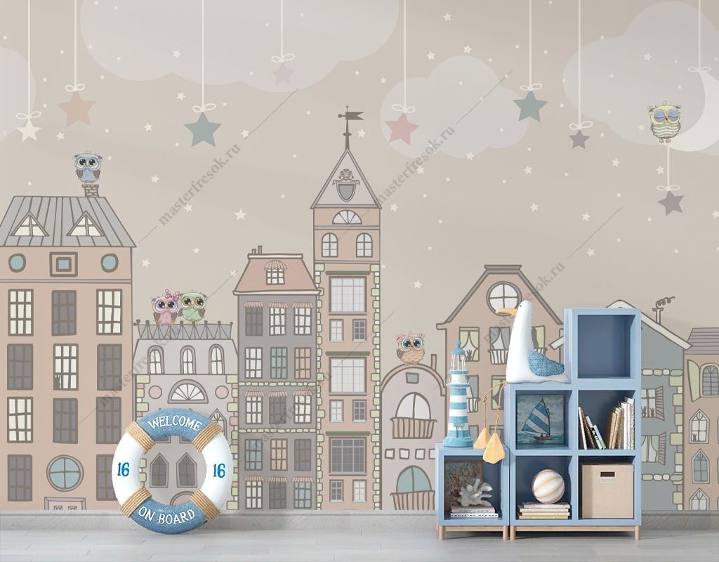 Фотообои Городок на бежевом фоне  14-533