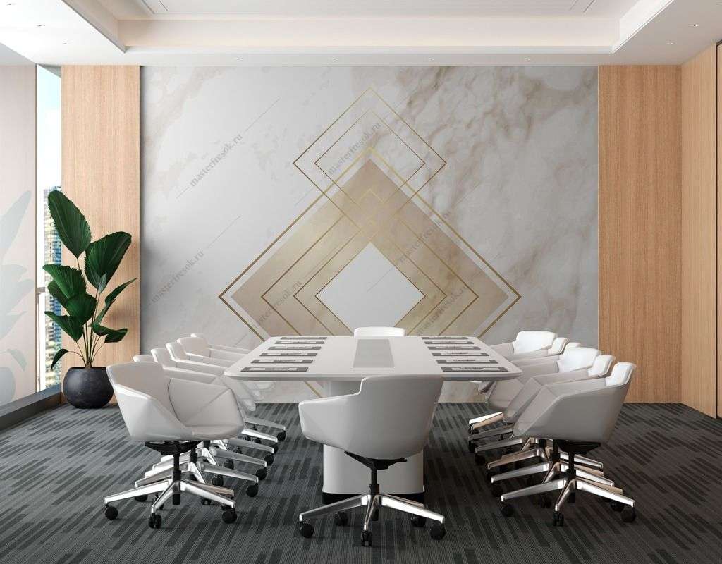 Фотообои в интерьере золотой ромб на мраморе  9-1495 фото