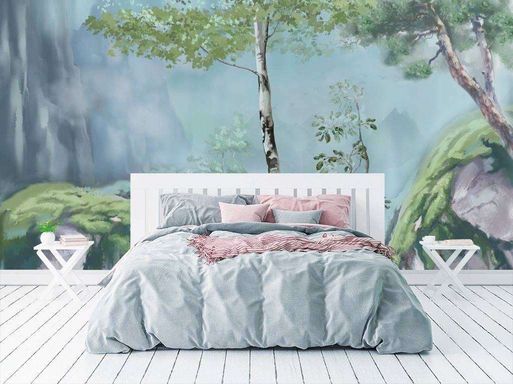 Фотообои в интерьере лес акварель  13-291 фото