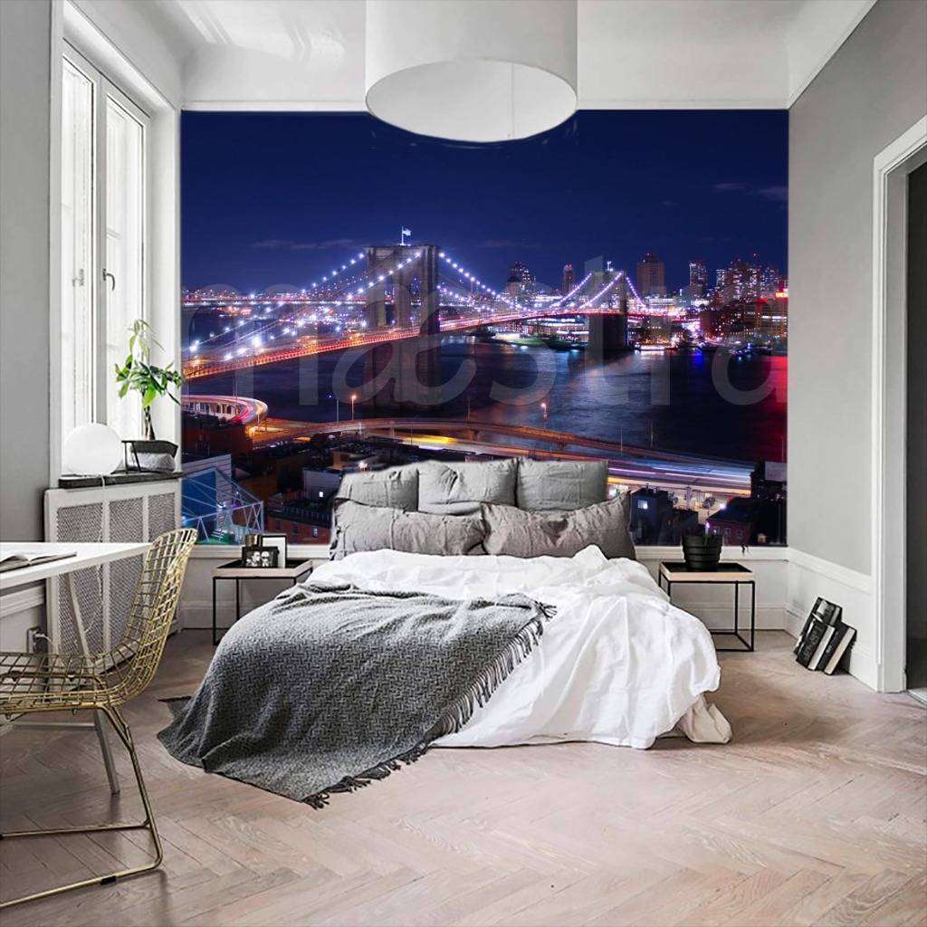 Фотообои в интерьере ночной бруклинский мост в синеве  9-848 фото
