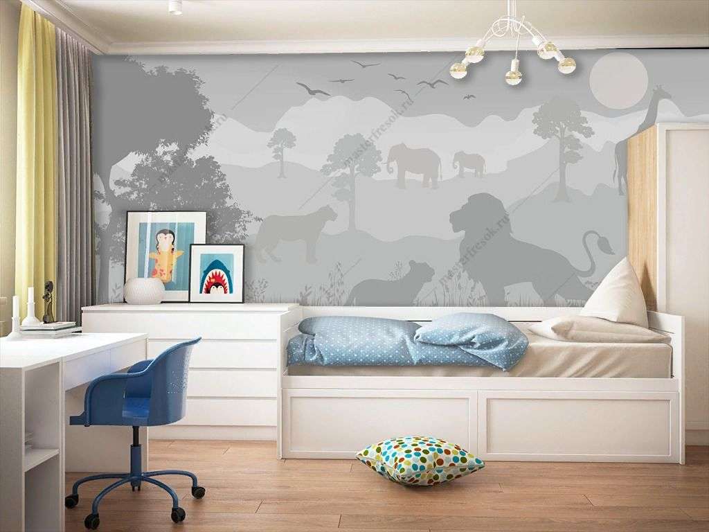 Фотообои в интерьере иллюстрация саванна в детскую  9-1818 фото