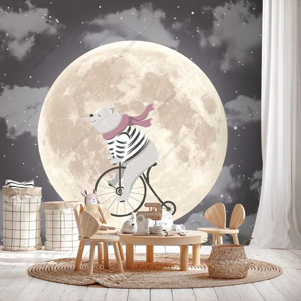 Фотообои в интерьере мишка на луне  14-277 фото