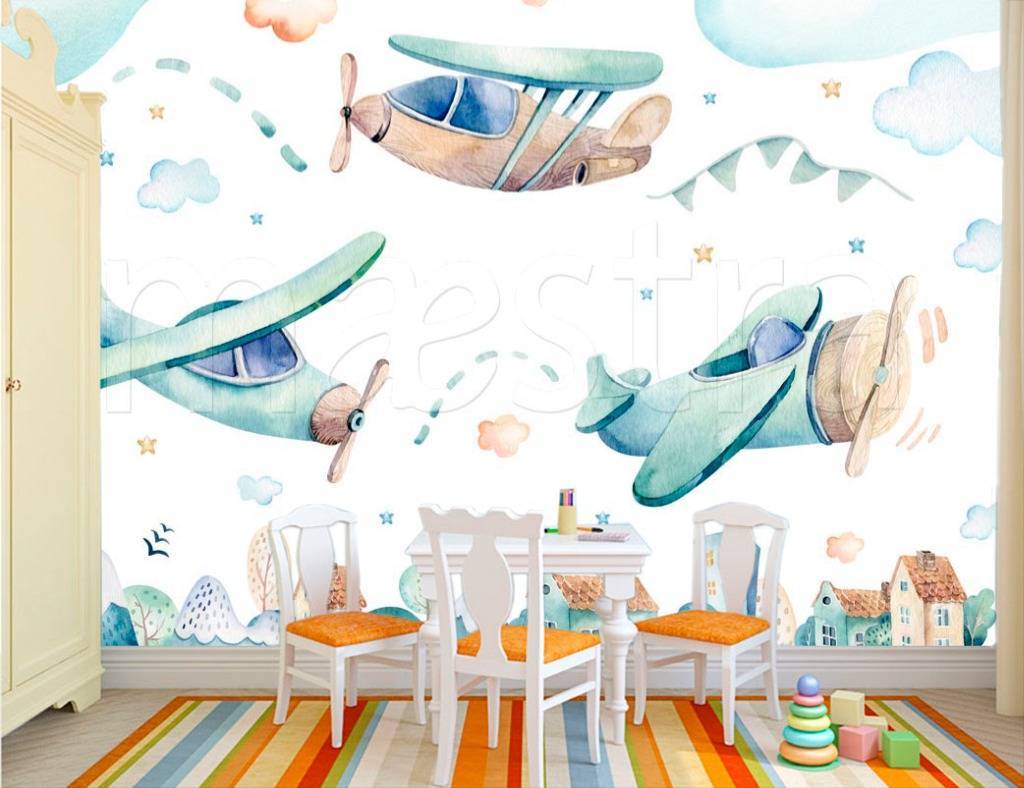 Фотообои Самолеты над городом акварелью  12-359