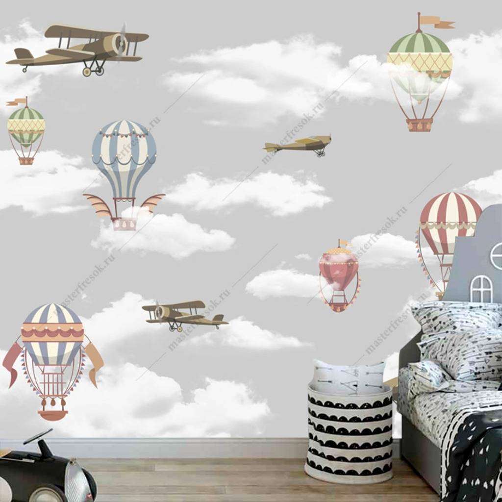 Фотообои в интерьере воздушный шар и самолет  12-933 фото