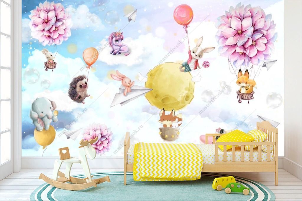 Фотообои Зверята на воздушных шариках  12-1308