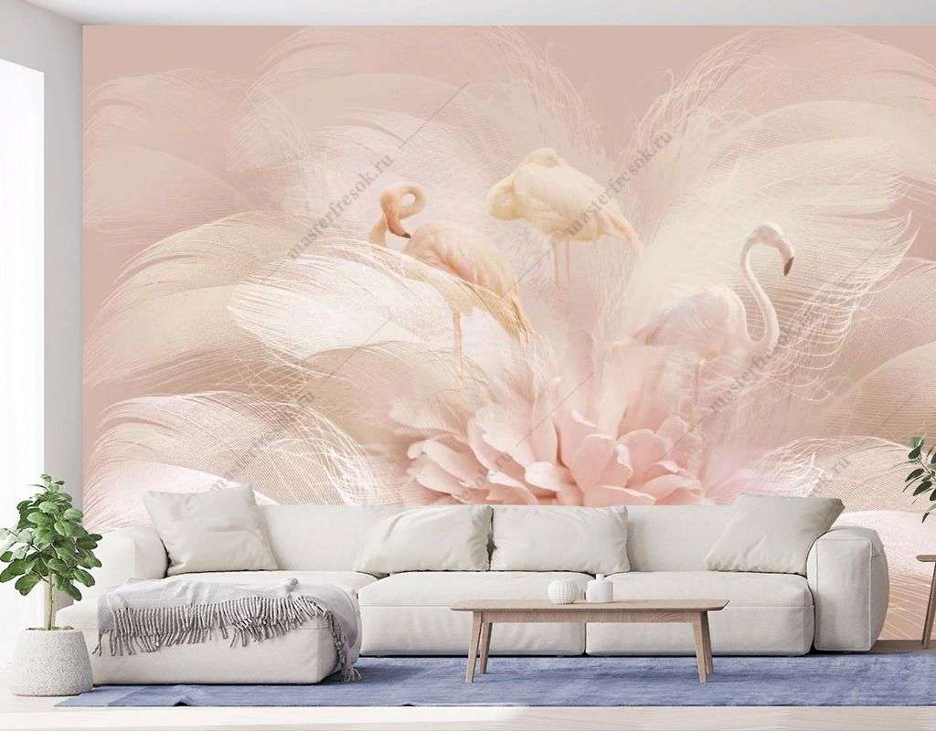 Фотообои Фламинго в пионах  13-580