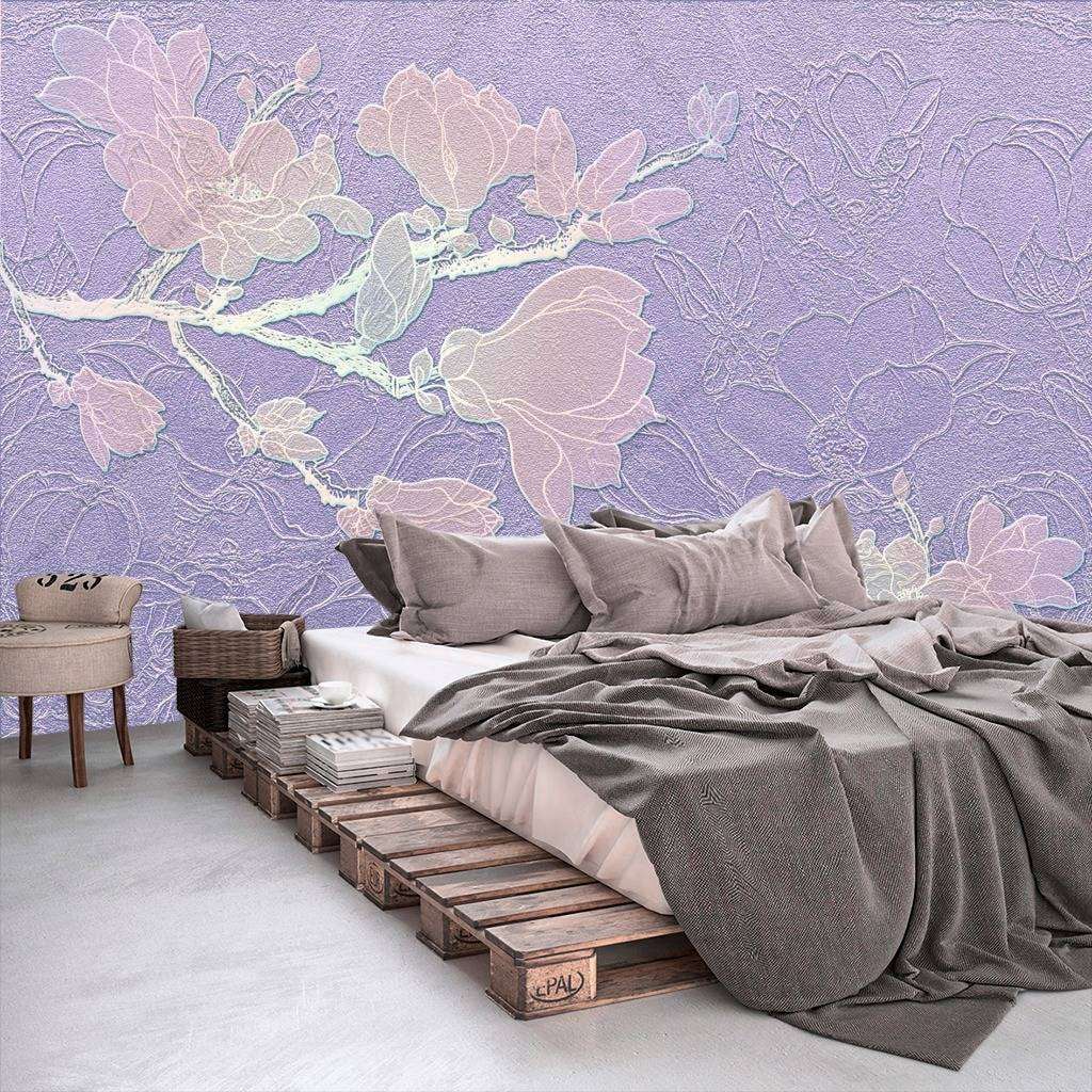 Фотообои в интерьере веточка магнолии на нежном фоне  9-1180 фото