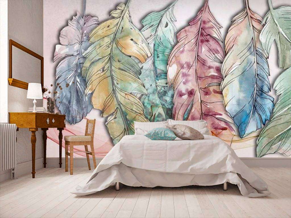 Фотообои в интерьере перья рисунок  15-495 фото