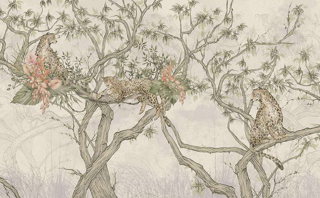 Фотообои в интерьере китайская живопись гепард  14-449 фото