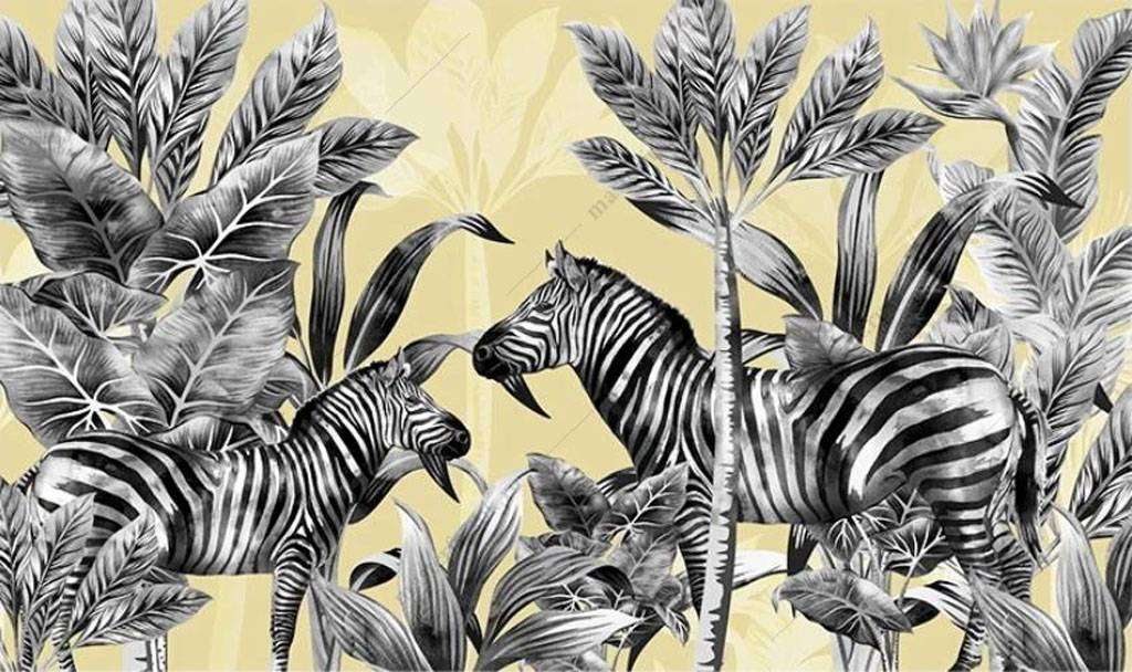 Фотообои в интерьере зебры в тропиках  16-126 фото