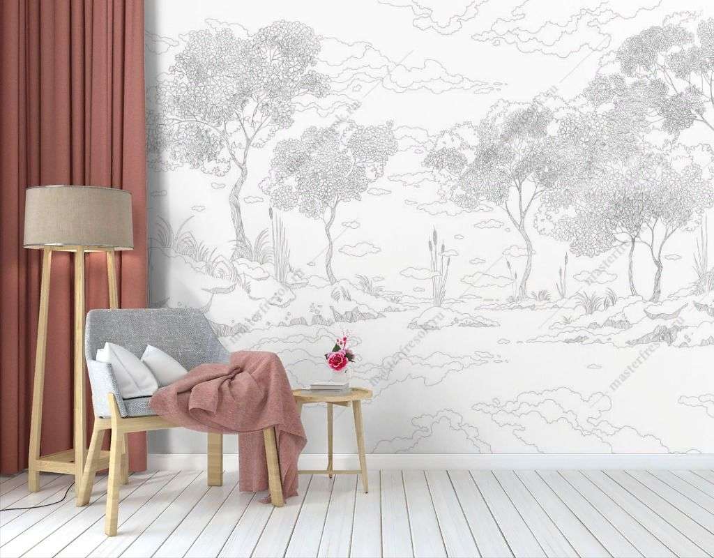 Фотообои в интерьере эскиз пейзажа  14-624 фото