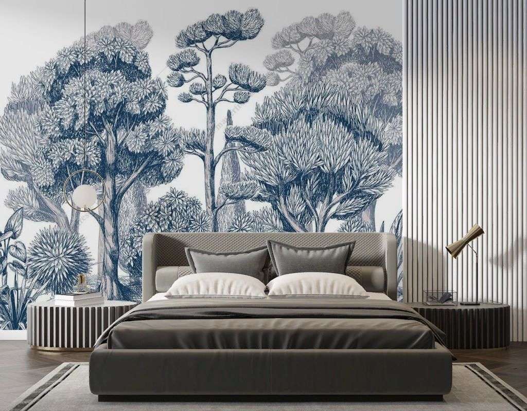 Фотообои в интерьере графический рисунок леса  9-1715 фото