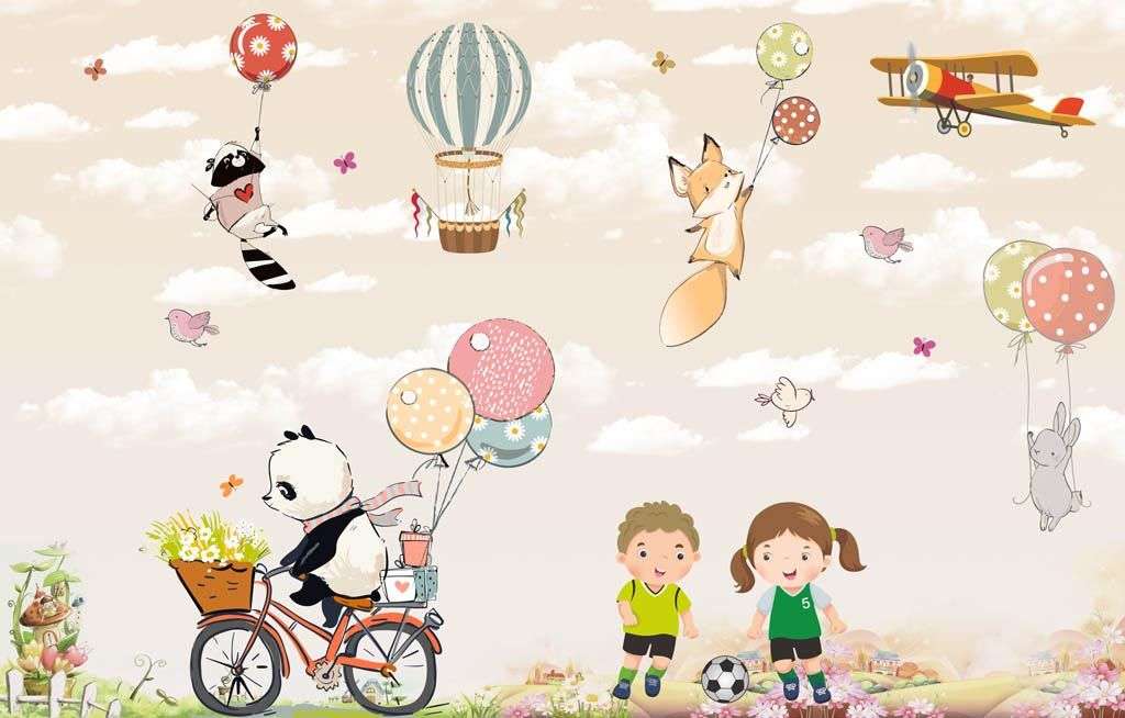 Фотообои в интерьере ребята и зверята  14-154 фото