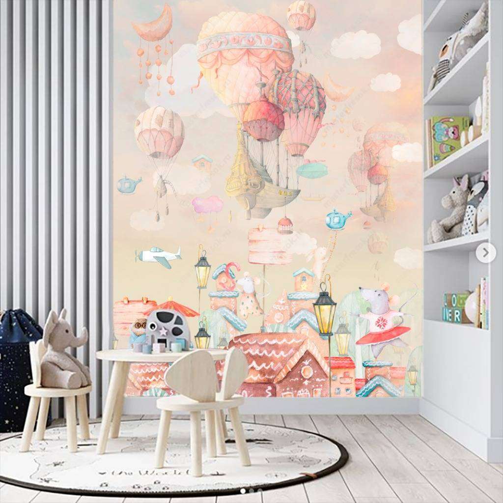 Фотообои в интерьере летящий город  13-185 фото