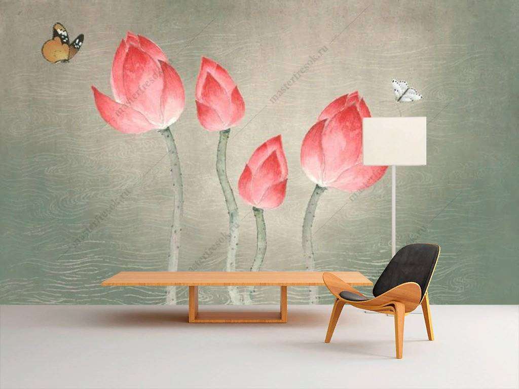 Фотообои в интерьере акварельный лотос  15-930 фото