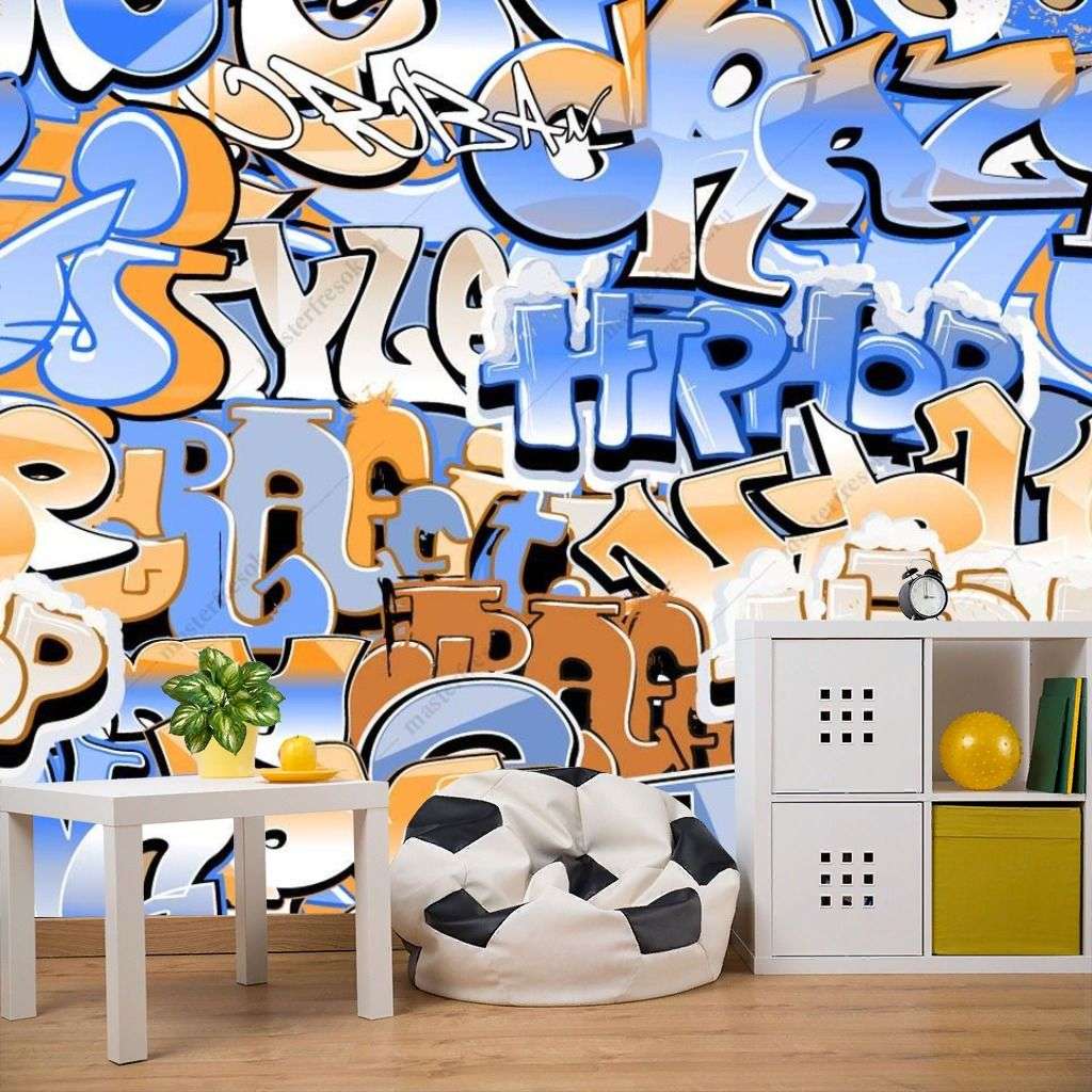 Фотообои в интерьере граффити текст  12-1278 фото