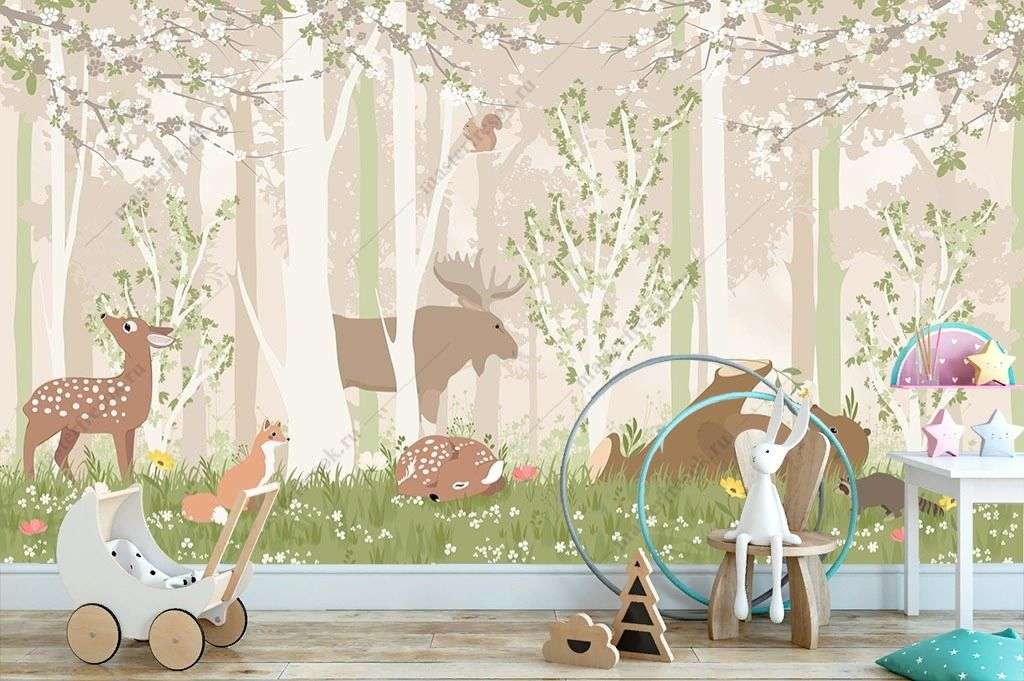 Фотообои в интерьере животные в лесу  12-1599 фото