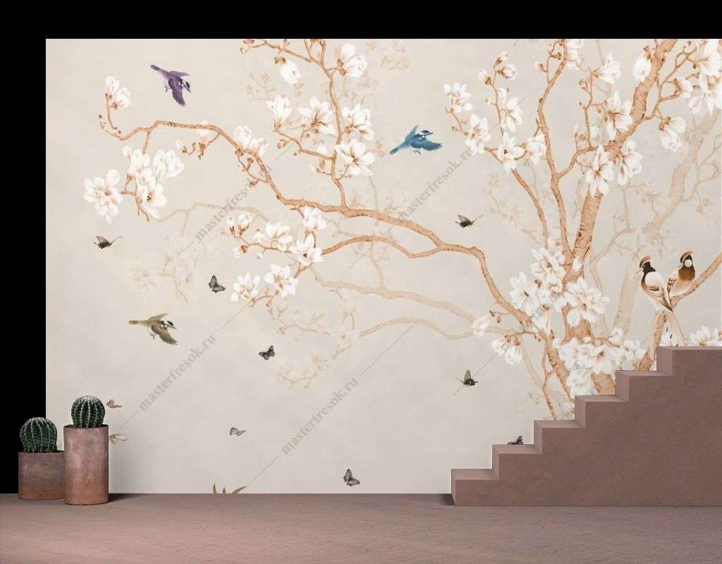 Фотообои в интерьере нежная сакура  9-1682 фото