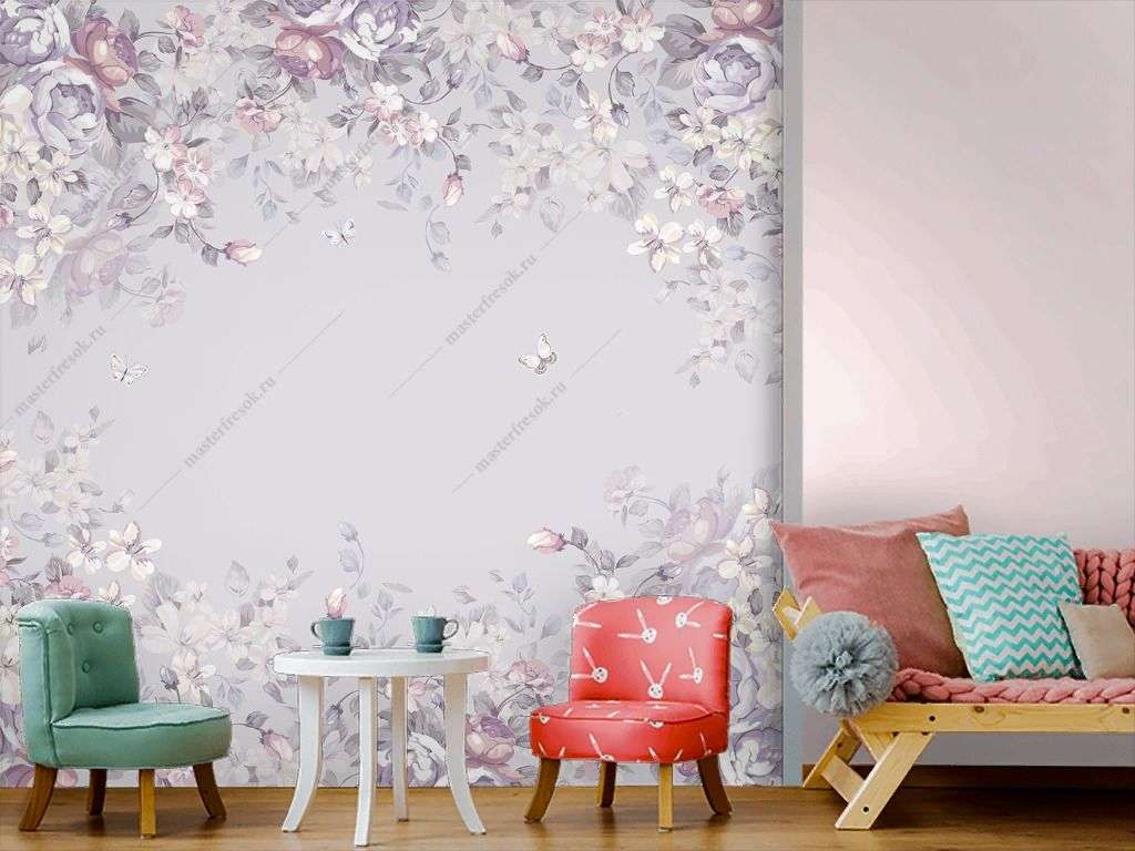 Фотообои в интерьере цветочная рамка  12-1459 фото