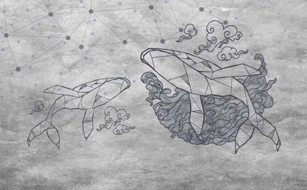 Фотообои в интерьере кит и геометрия  16-036 фото