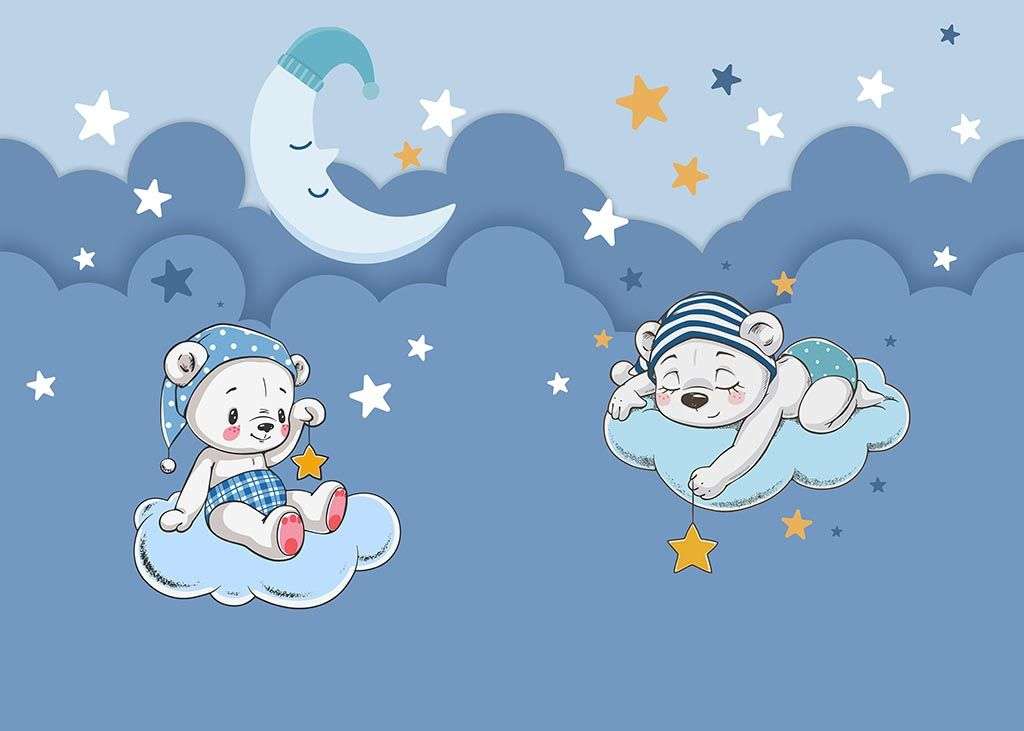 Фотообои в интерьере медвежонок спит на облачке  12-1290 фото