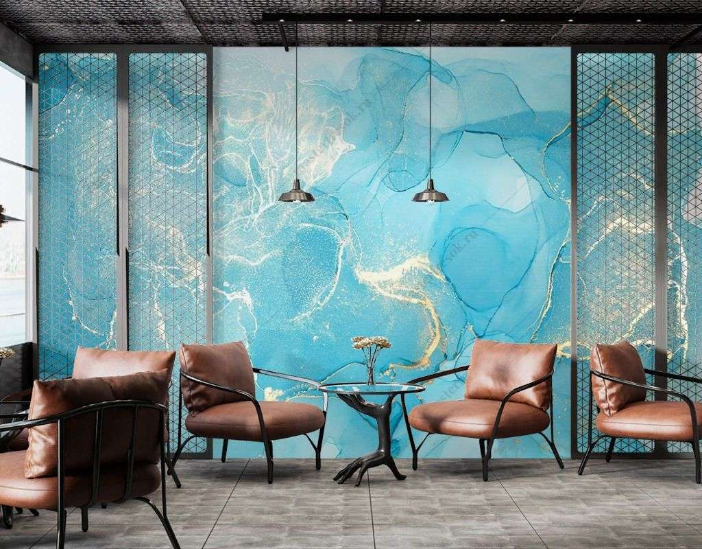 Фотообои в интерьере мрамор бирюзовый  9-1779 фото