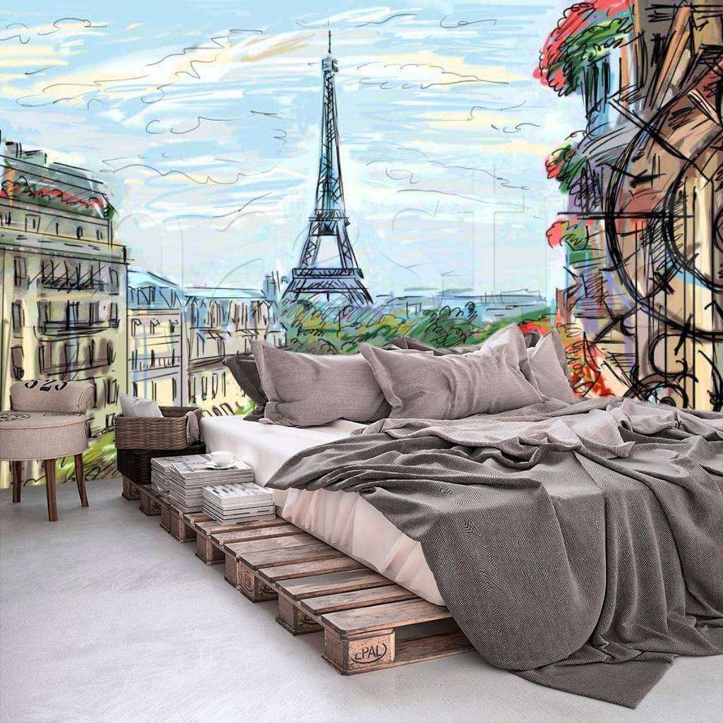 Фотообои в интерьере сказочный париж с цветами  6-101 фото
