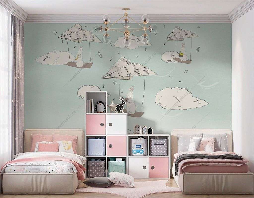 Фотообои в интерьере музыкальные зайчата  14-606 фото