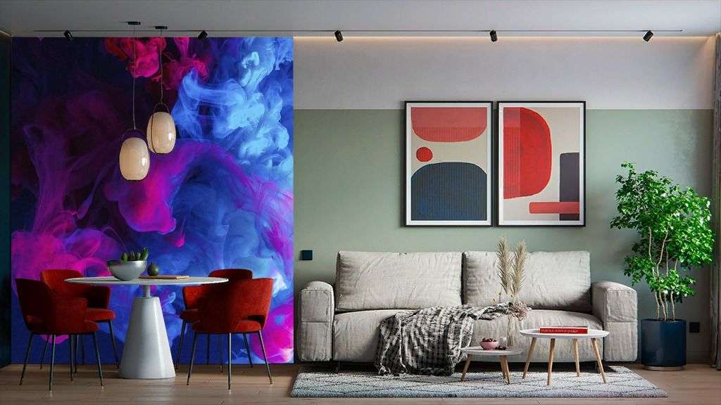 Фотообои в интерьере цветной дым  9-1427 фото