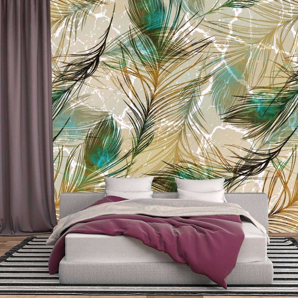 Фотообои в интерьере перья павлина  14-135 фото