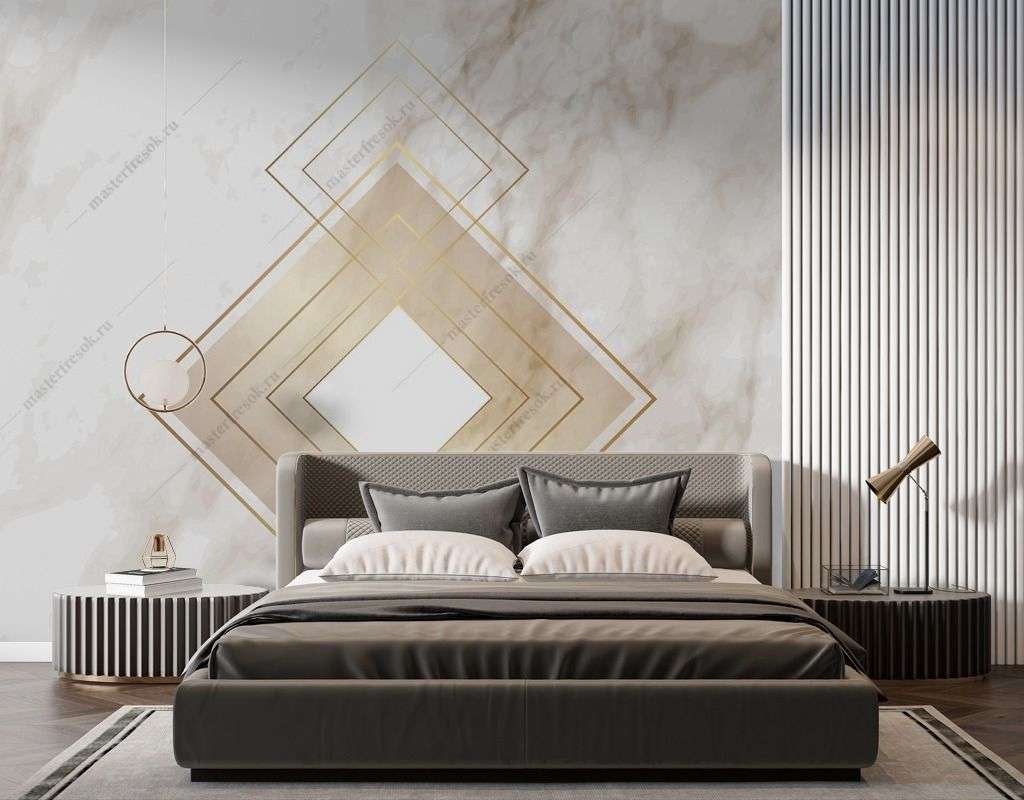 Фотообои в интерьере золотой ромб на мраморе  9-1495 фото