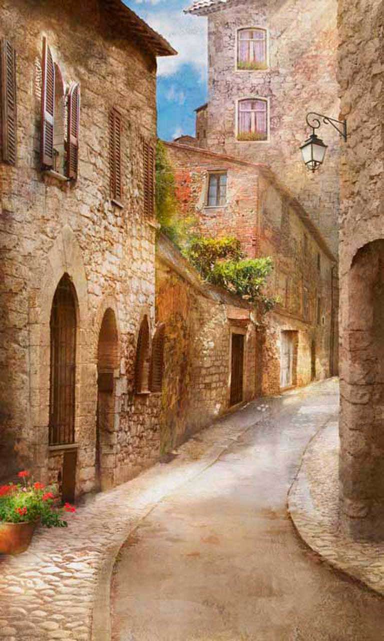 Фотообои в интерьере бежевая улочка с фонарем  11-183 фото