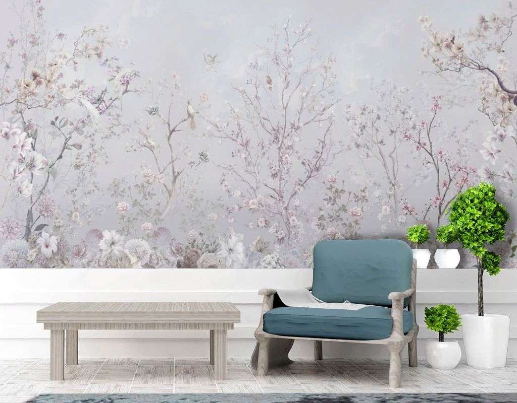 Фотообои в интерьере шинуазри нежный фон  13-719 фото