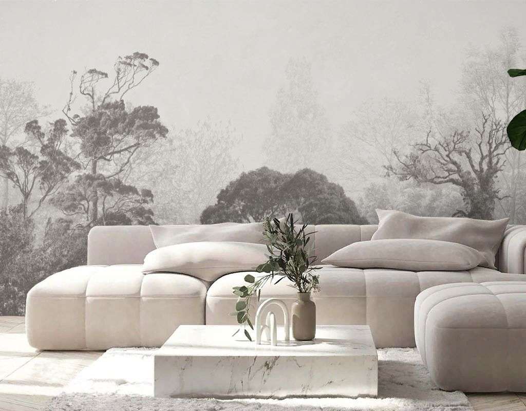 Фотообои в интерьере силуэт серого леса  9-2049 фото