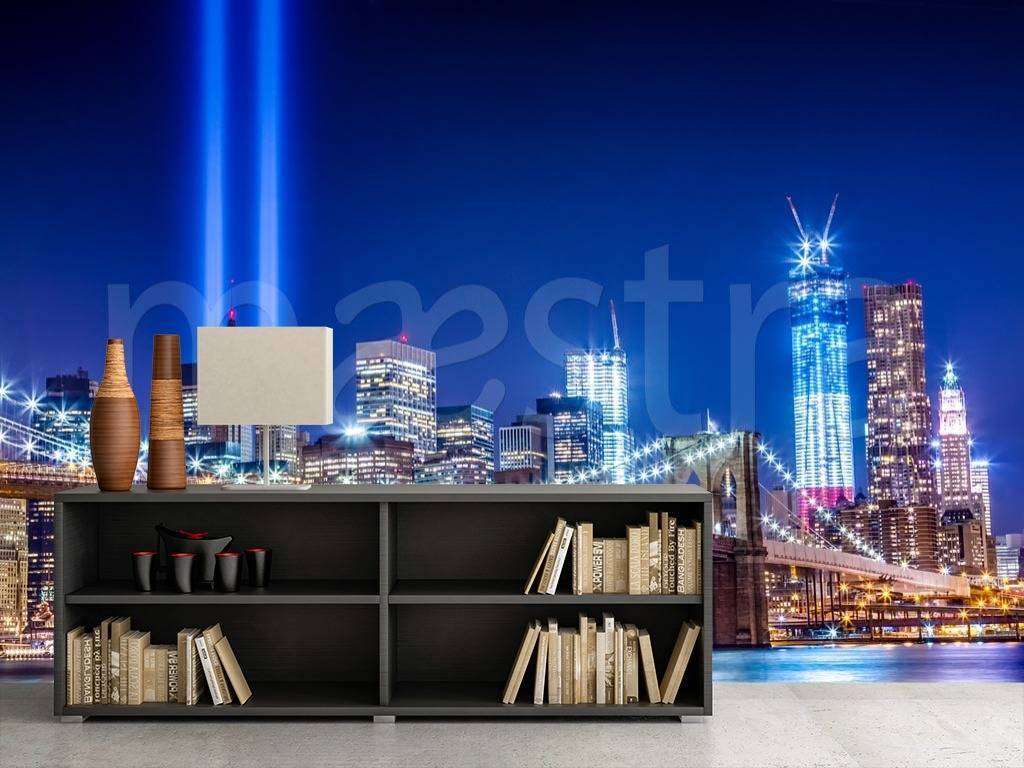 Фотообои в интерьере ночной мост красивого нью йорка  9-808 фото