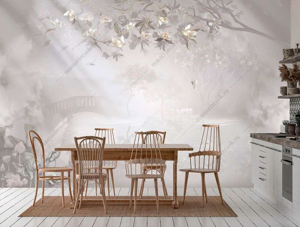 Фотообои в интерьере серый лес в дымке  13-612 фото