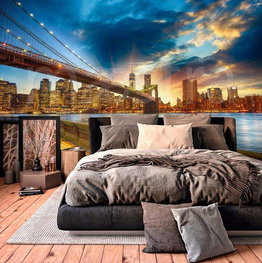 Фотообои в интерьере закат над бруклинским мостом  9-814 фото