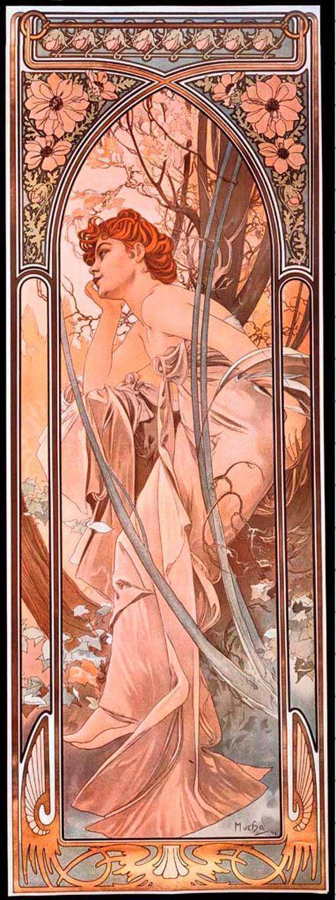 Фотообои в интерьере альфонс мариа муха – вечерние мечты  8-182 фото